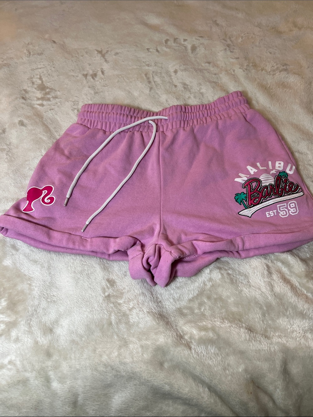 Barbie Pink Graphic Lounge Shorts with White Drawstring